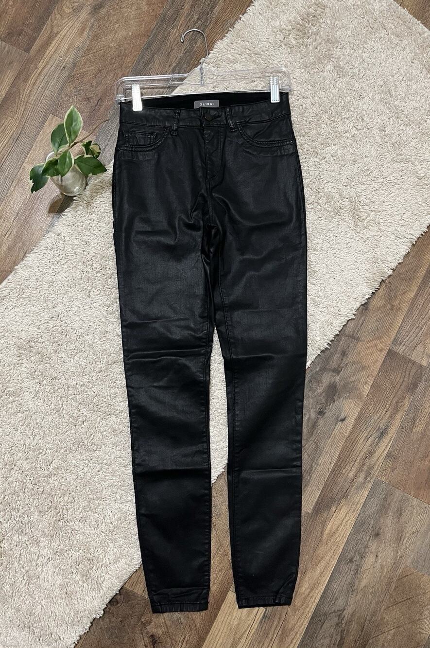 DL1961 Size 24 Nero Black Coated Mid-Rise Instasculpt Skinny Jeans
